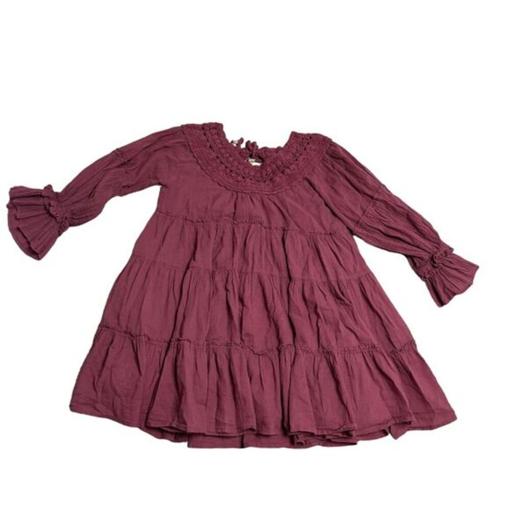 Free People Women's Size Medium Maroon Crochet‎ Long Sleeve Dress
